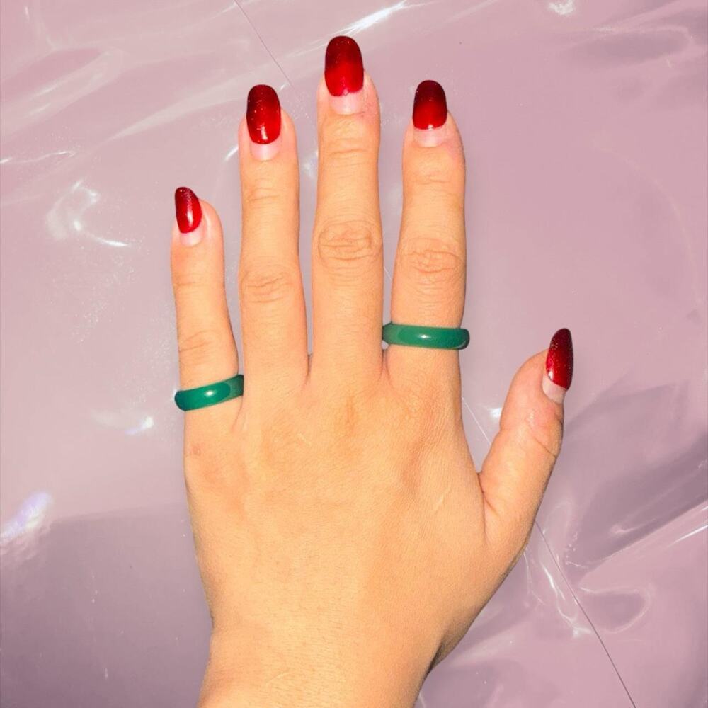 Y2K lucky green natural Agate ring boho cottagecore